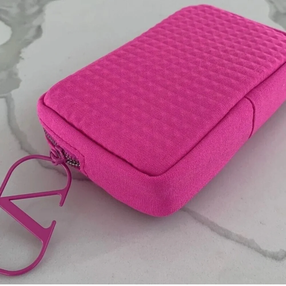 Valentino Beauty Pouch Hot Pink travel Bag makeup Clutch studded texture.